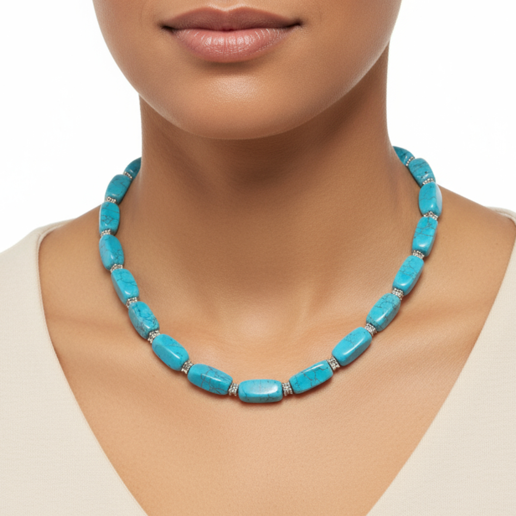 Turquoise Dyed Howlite Beaded Necklace