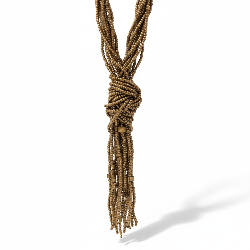 Vintage EL Erica Lyons Copper Seed Bead Knotted Tassel Necklace