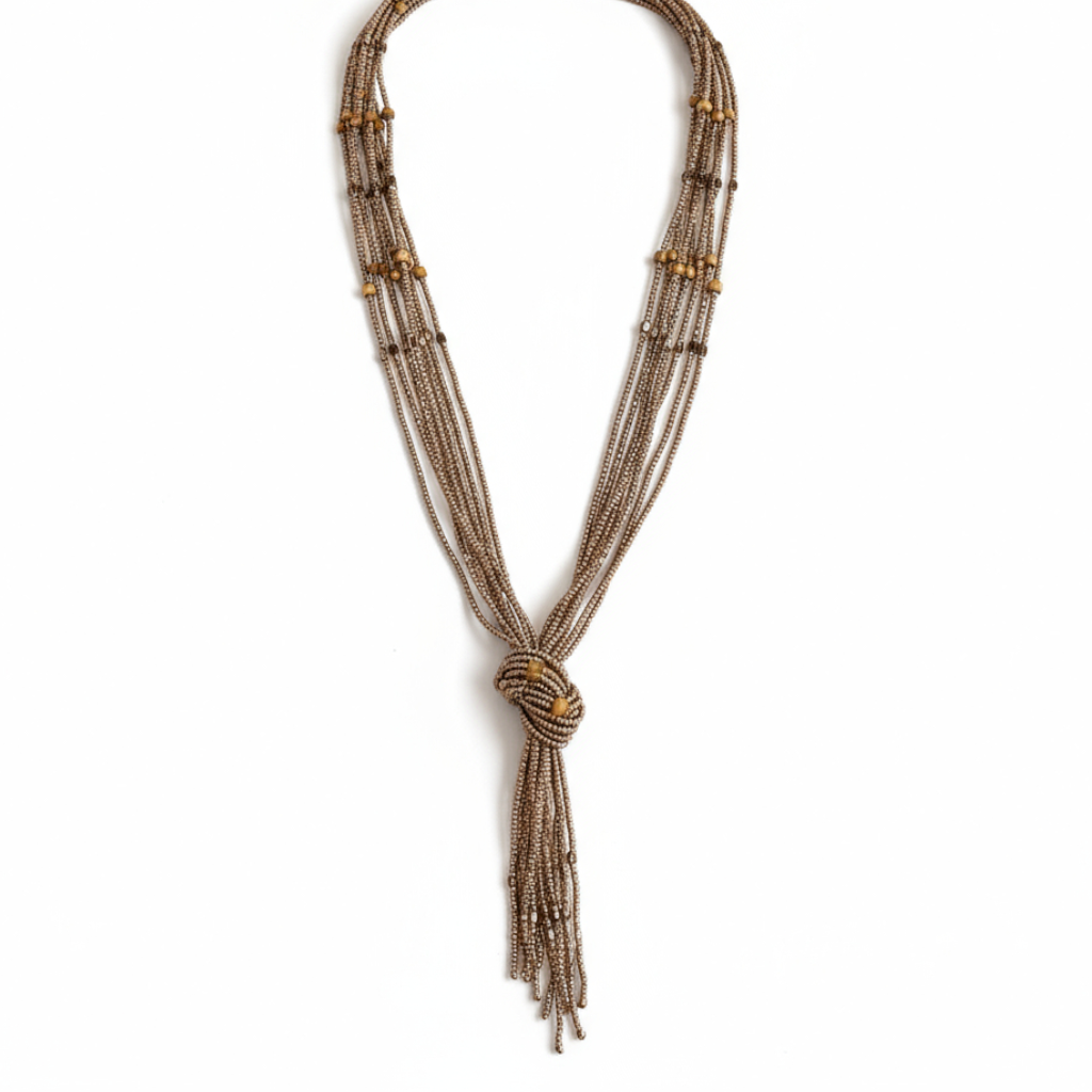 Vintage EL Erica Lyons Copper Seed Bead Knotted Tassel Necklace