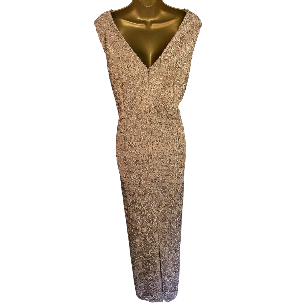 Gina Bacconi Gold Embroidered Beaded Lace Dress UK 16