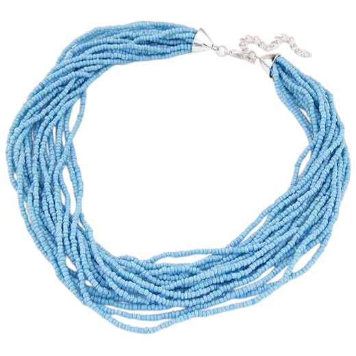 Vintage Sky Blue Seed Bead Multi Strand Necklace