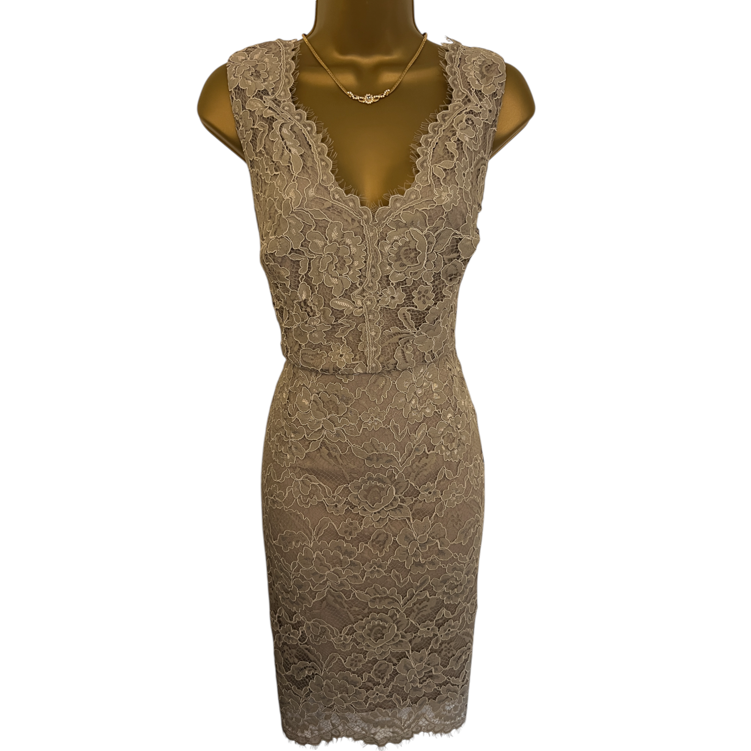 Adrianna Papell Taupe Lace Dress UK 16