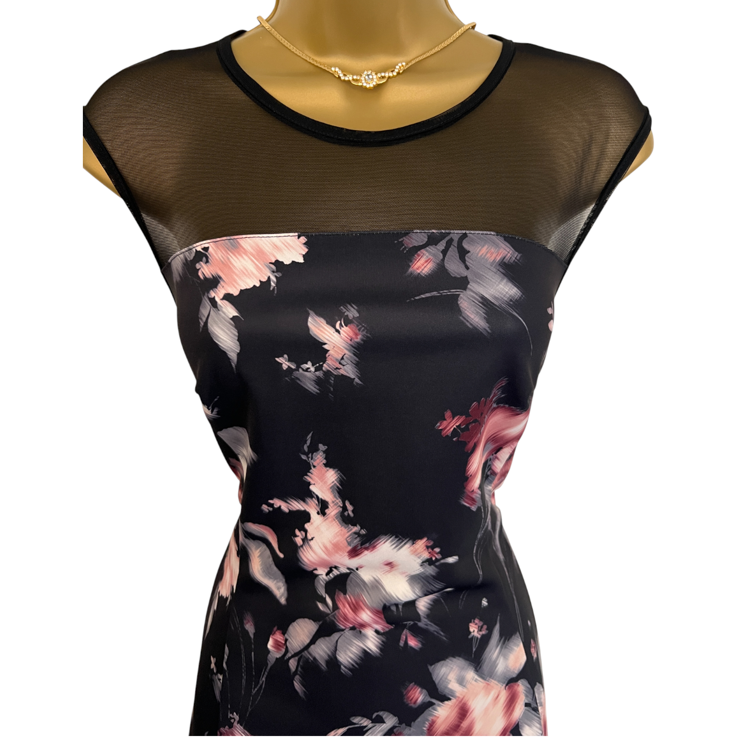 Roman Black Floral Sheer Yoke Dress UK 10