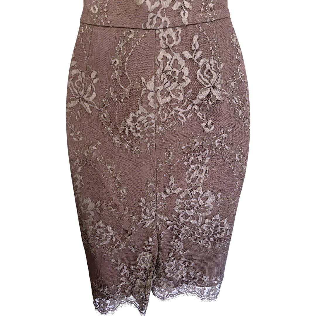 L.K. Bennett Essie Taupe Lace Pencil Skirt UK 10