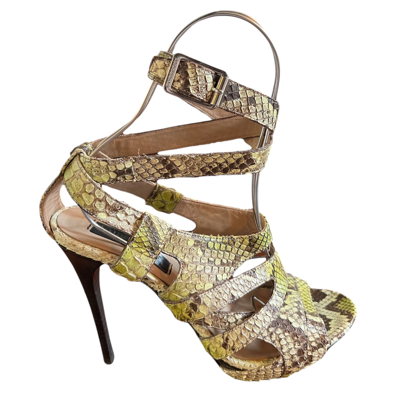Burberry Prorsum Green Python Platform Heel Sandals UK 5.5