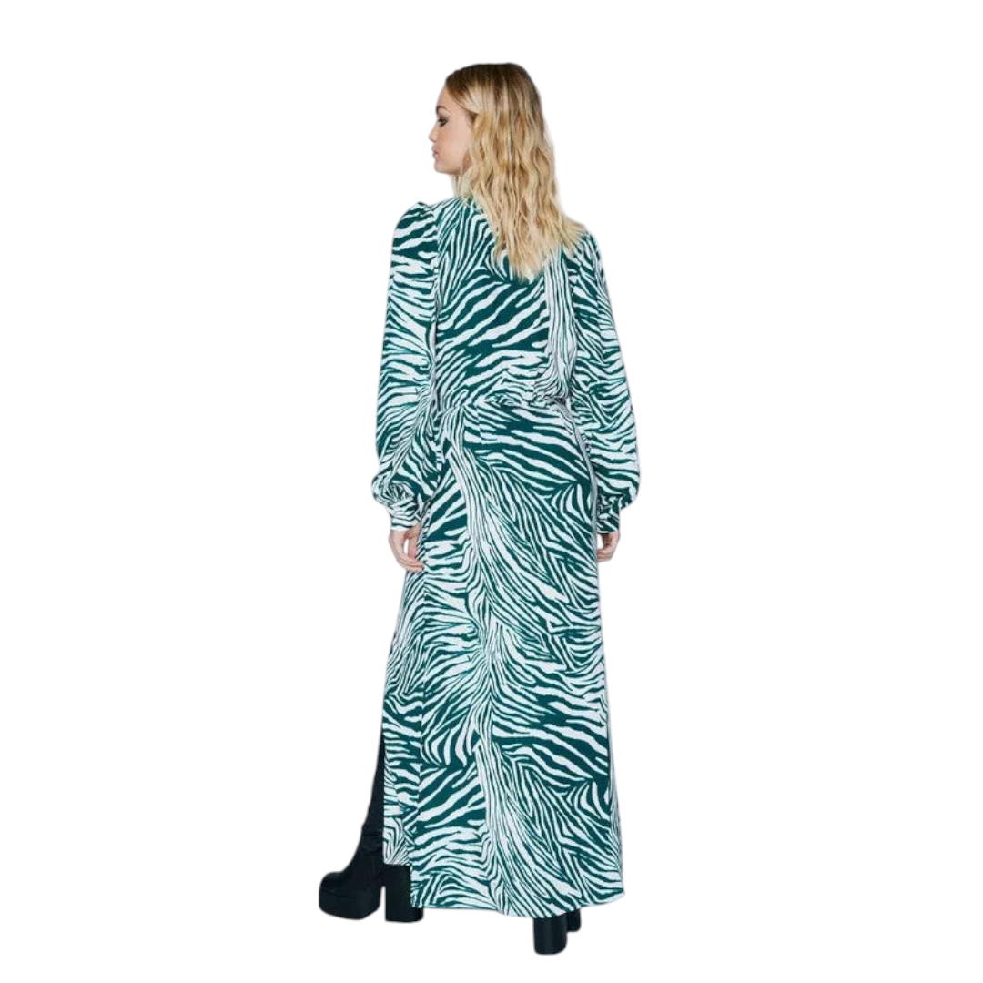 Nasty Gal Green Cream Zebra Front Split Dress UK 6
