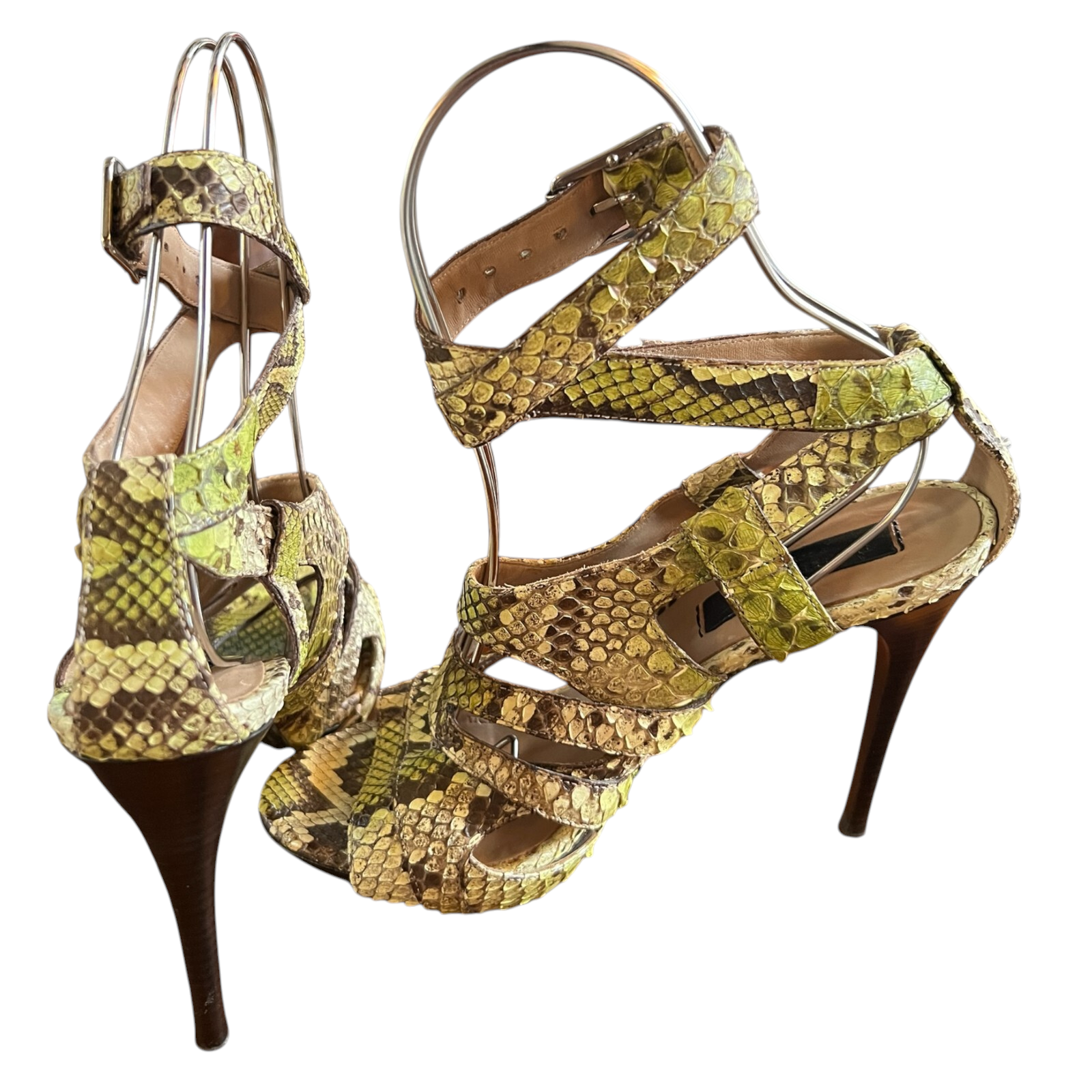 Burberry Prorsum Green Python Platform Heel Sandals UK 5.5