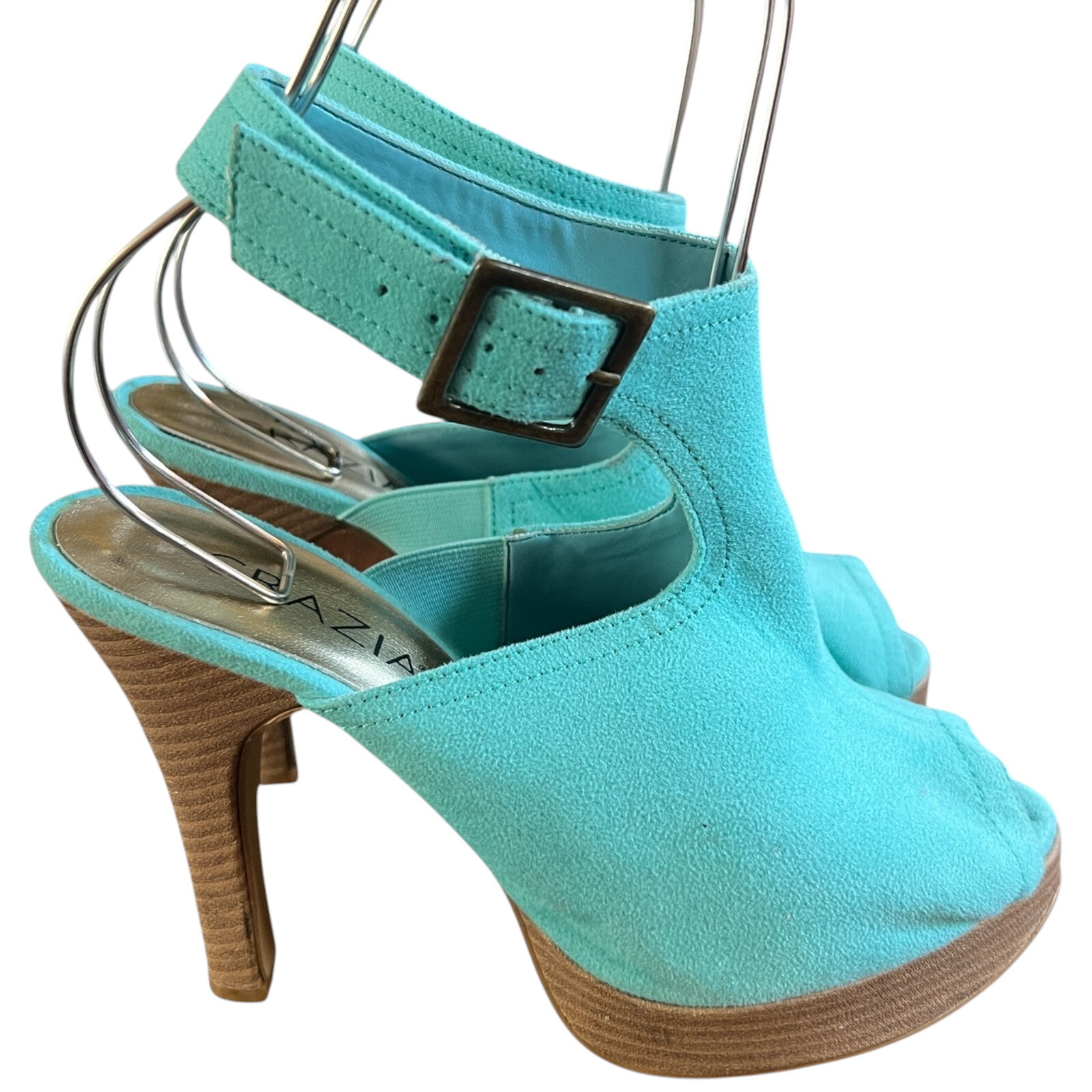 Grazia Turquoise Faux Suede Platform Sandals UK 6