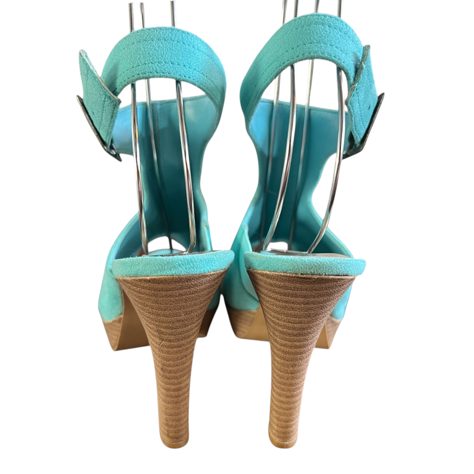 Grazia Turquoise Faux Suede Platform Sandals UK 6