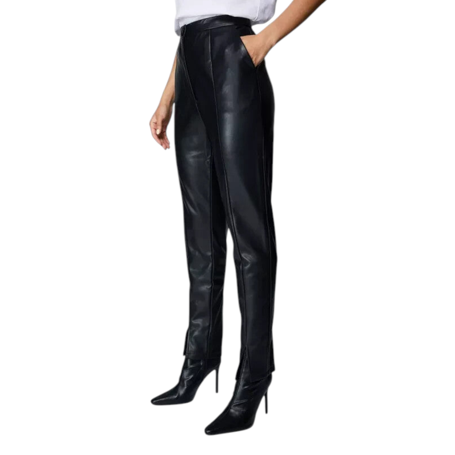 Nasty Gal Black Split Front Faux Leather Trousers UK 8