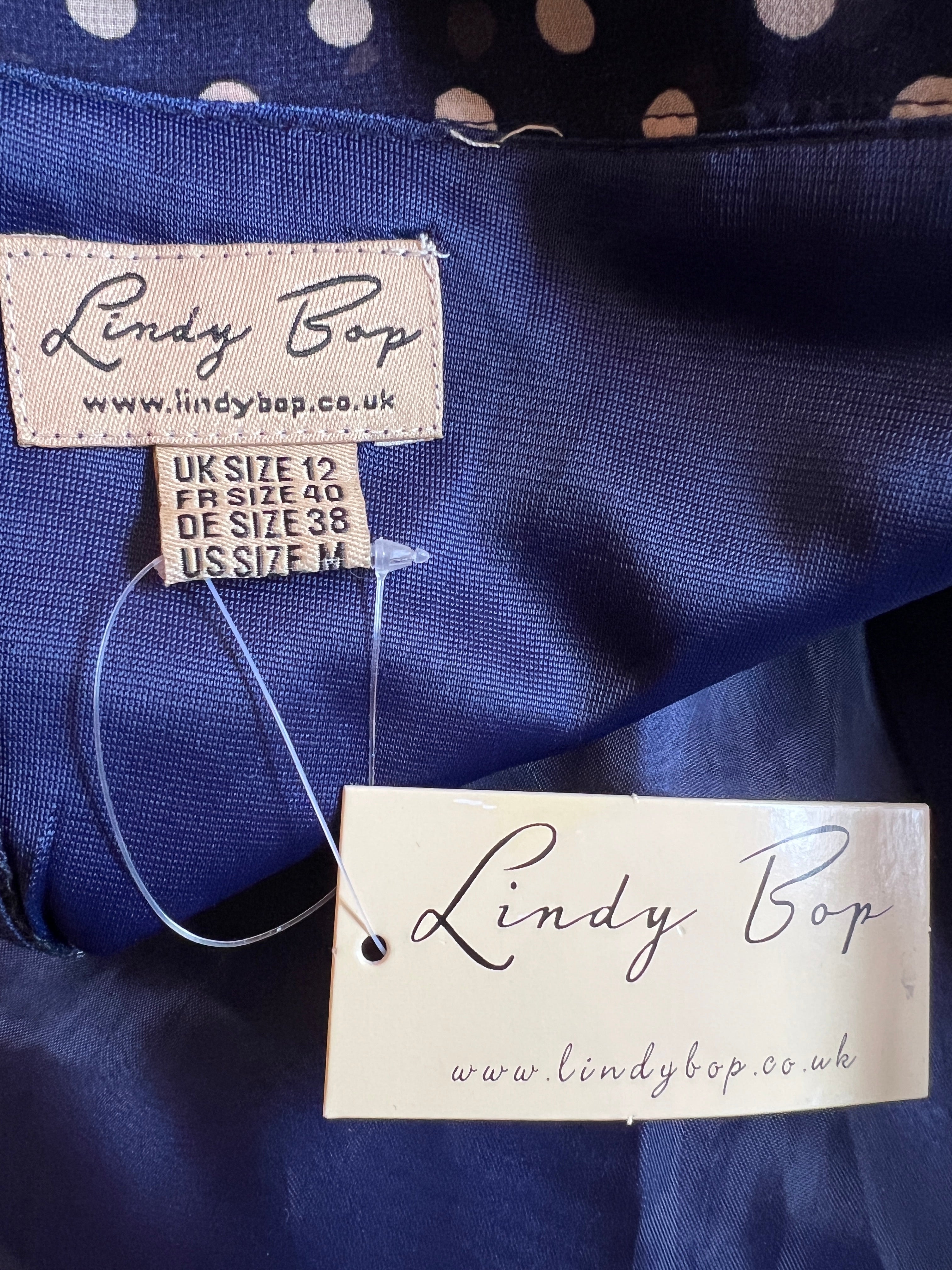 Lindy Bop Navy Polka Dot Organza Fit Flare 1950's Dress UK 12