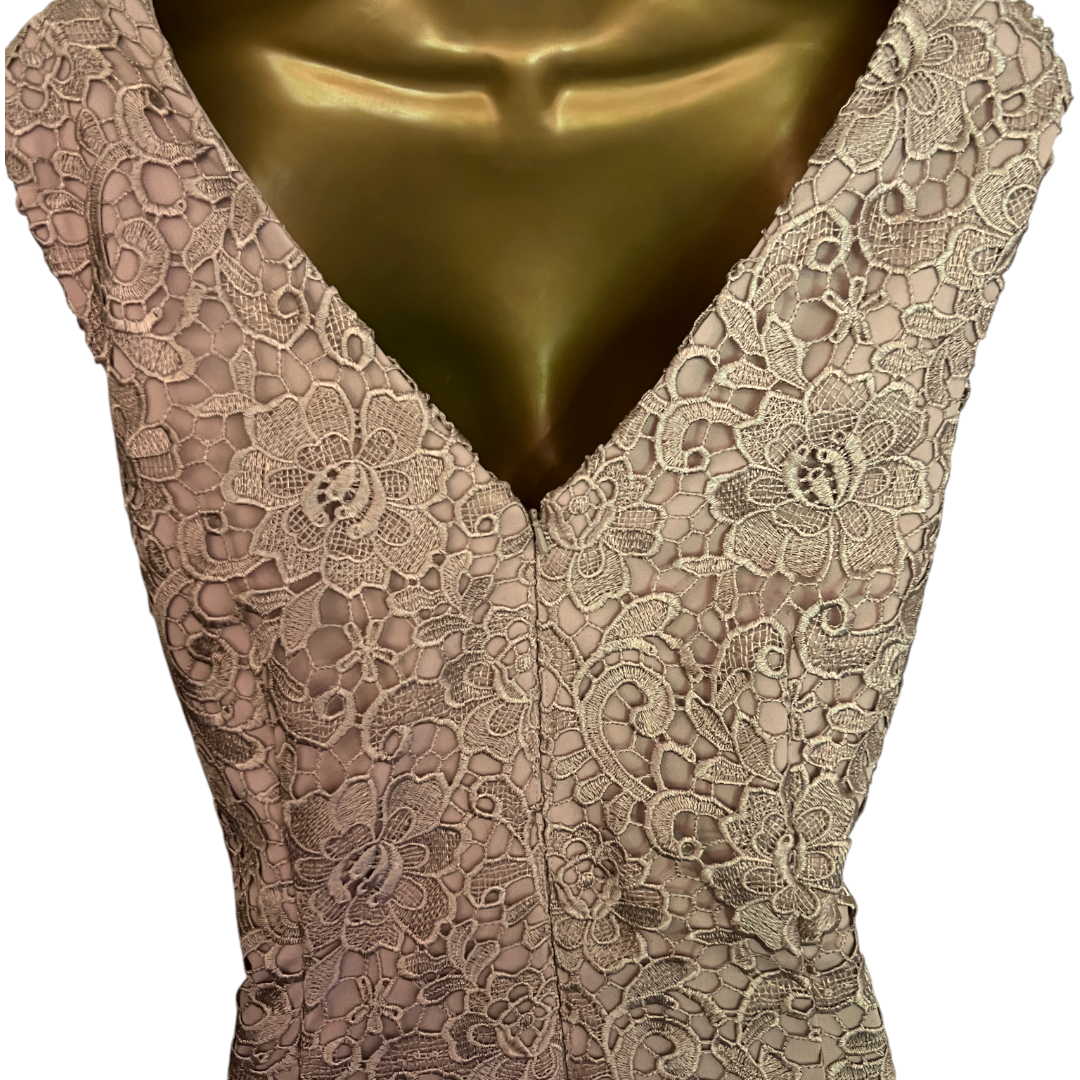 Gina Bacconi Gold Embroidered Beaded Lace Dress UK 16