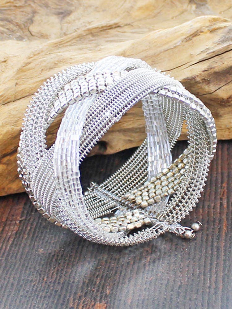 Silver Plated Bead Cuff Bracelet