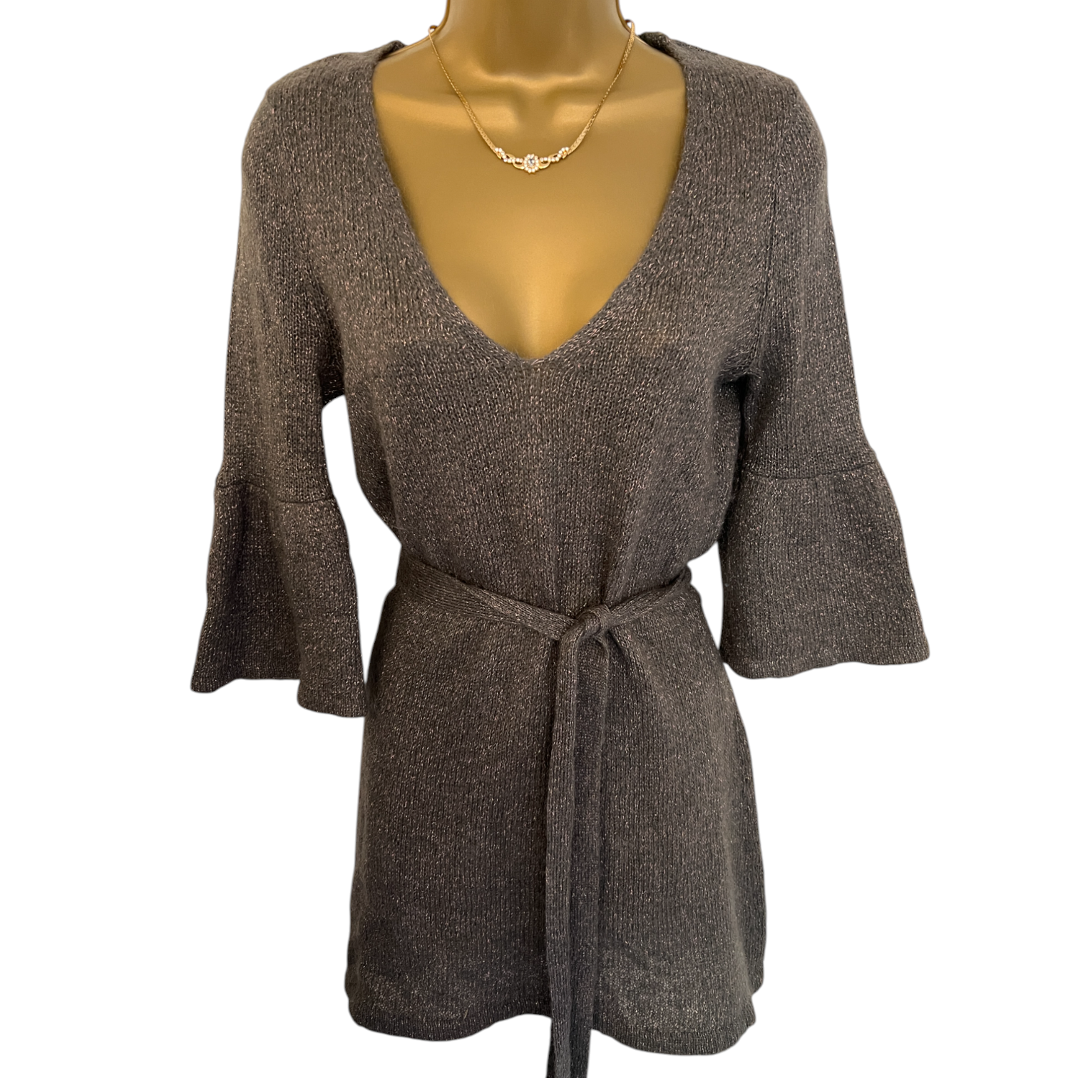 Jasper Conran Grey & Rose Gold Bell Sleeve Jumper UK 12