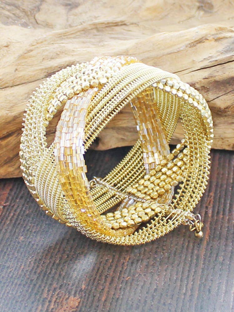 Gold Plated Bead Cuff Bracelet