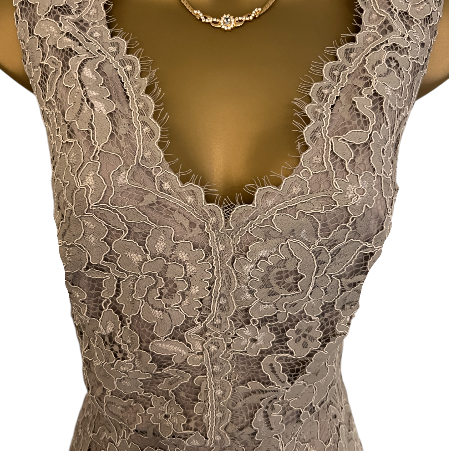 Adrianna Papell Taupe Lace Dress UK 16