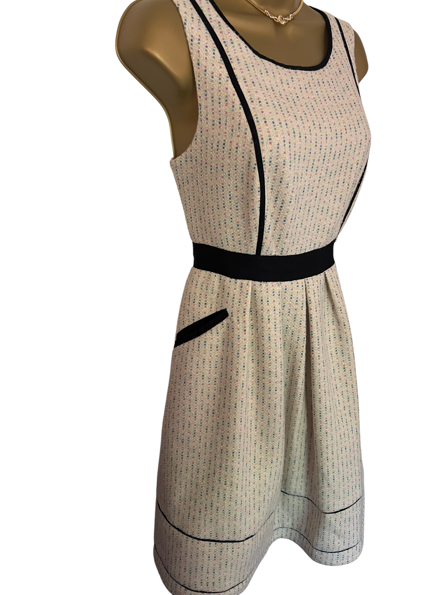 Monsoon Ivory Fit & Flare Sparkly Sleeveless Dress UK 12