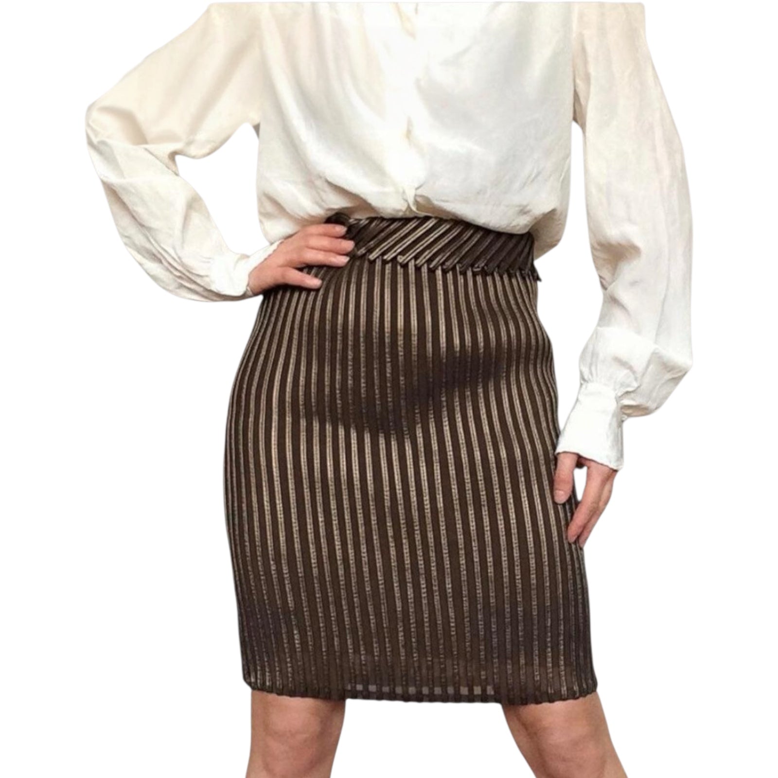 Adolfo Dominguez Vintage Faux Leather Brown Bronze Pencil Skirt UK 10