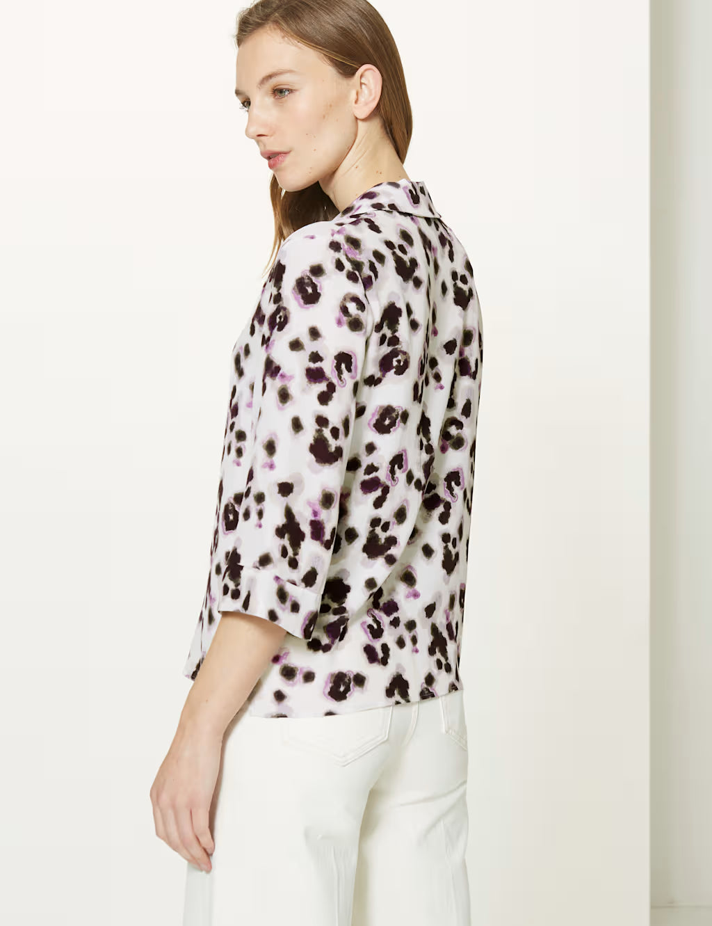 M&S Ivory Purple Animal Print Summer Blouse UK 6