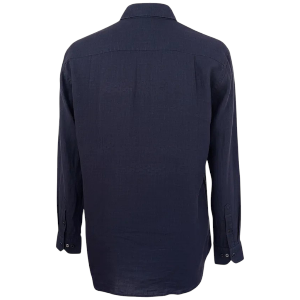 Burberry Mens Dark Blue 100% Linen Long Sleeve Shirt XL