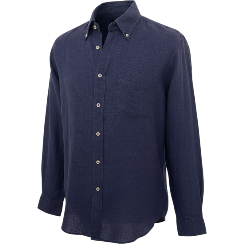 Burberry Mens Dark Blue 100% Linen Long Sleeve Shirt XL
