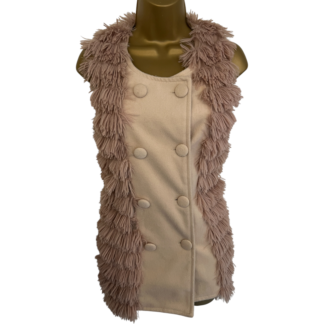 Fee Red Pink Blush Soft Shaggy Sleeveless Gilet UK 12