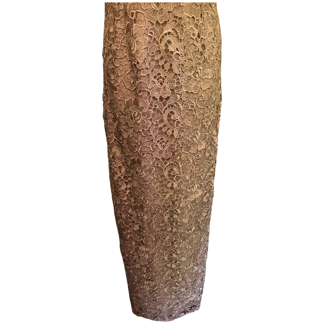 Gina Bacconi Gold Embroidered Beaded Lace Dress UK 16