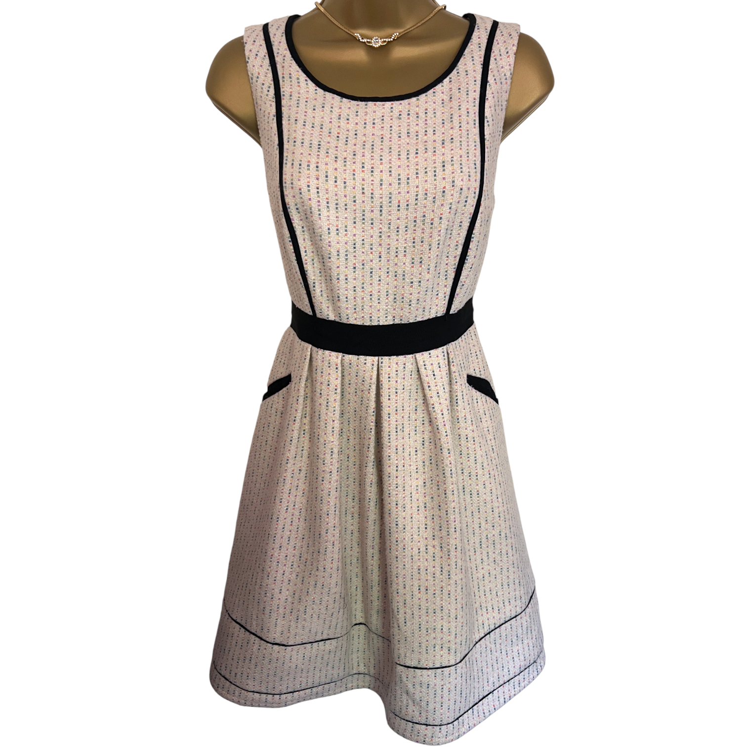 Monsoon Ivory Fit & Flare Sparkly Sleeveless Dress UK 12
