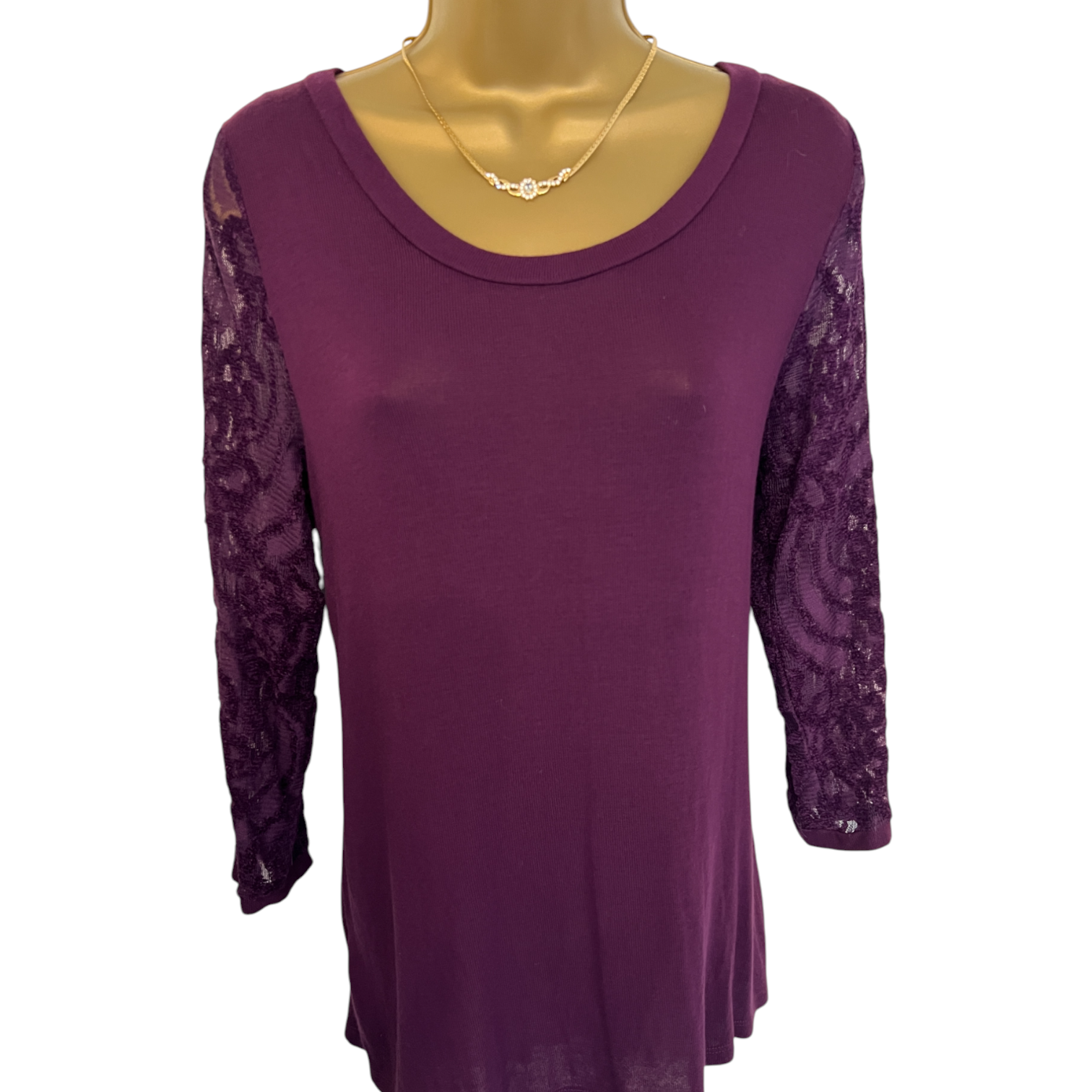 Country Casuals Purple Lace Sleeves Knit Top UK 8