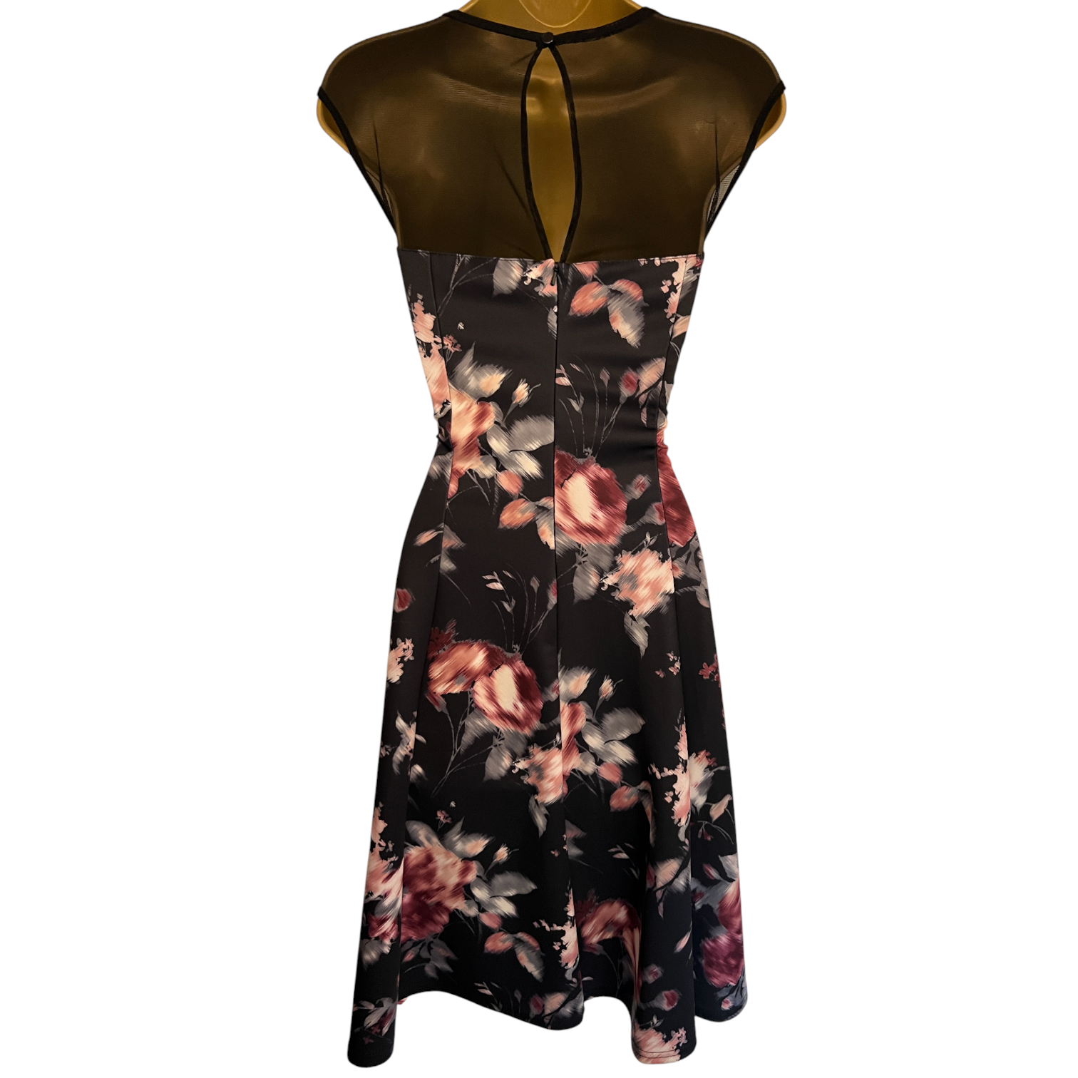 Roman Black Floral Sheer Yoke Dress UK 10
