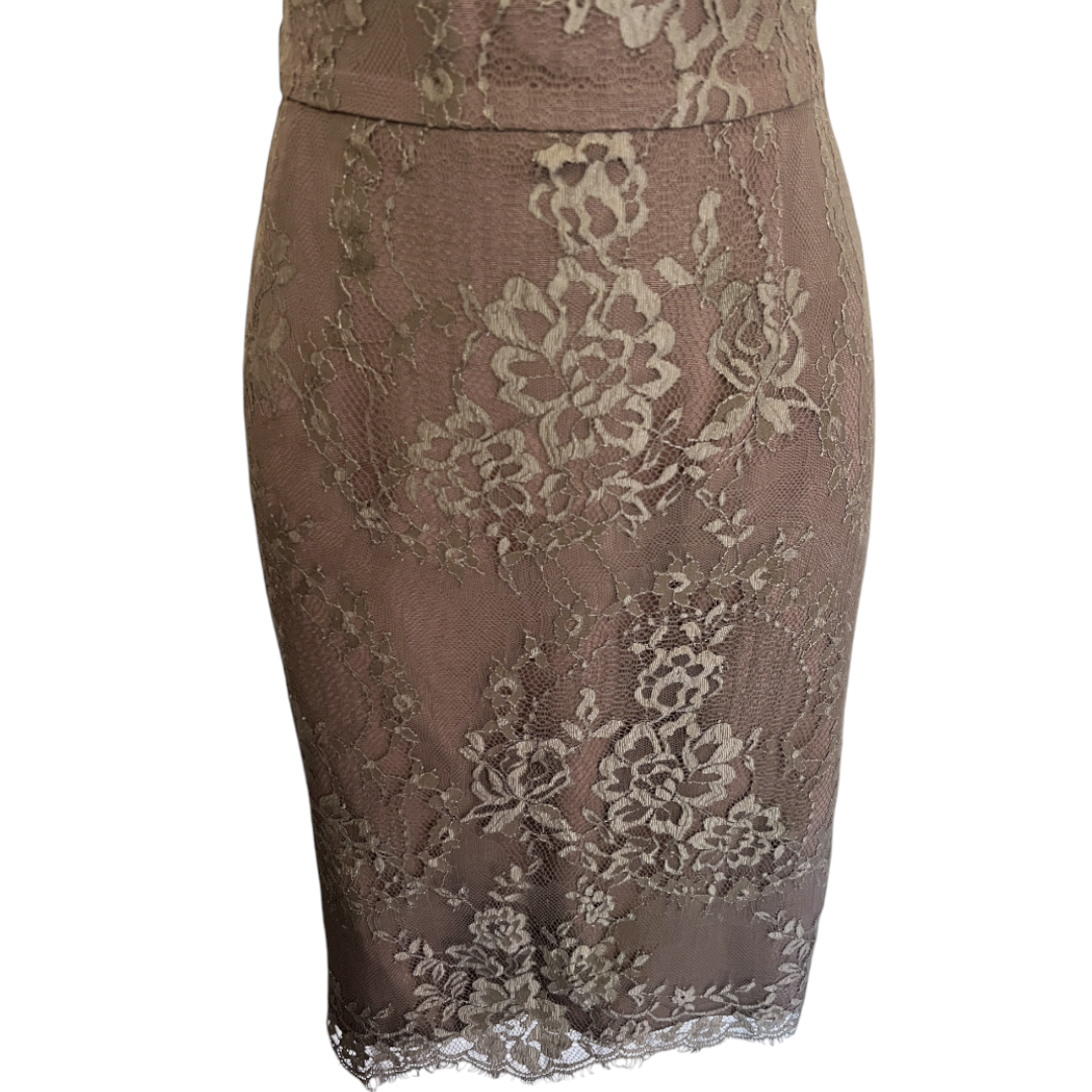 L.K. Bennett Essie Taupe Lace Pencil Skirt UK 10