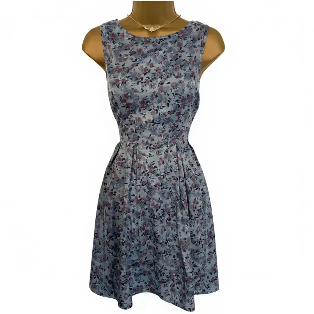 Band of Gypsies Blue Floral Silky Dress UK 8/10