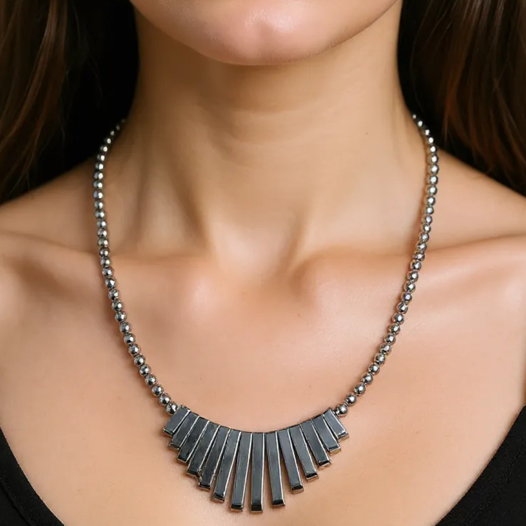 Vintage 1980's Gunmetal Grey Hematite Necklace
