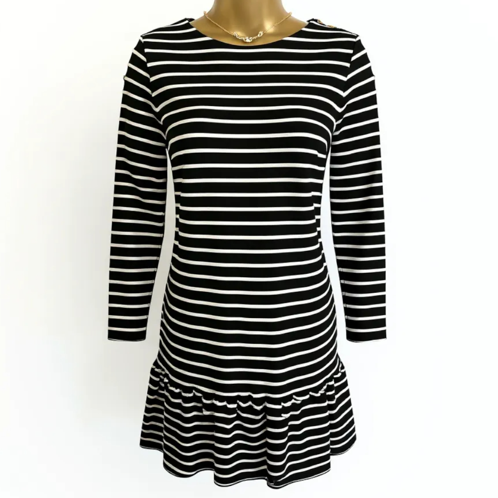 Hobbs Black White Stripe Ponte Jersey Dress UK 8