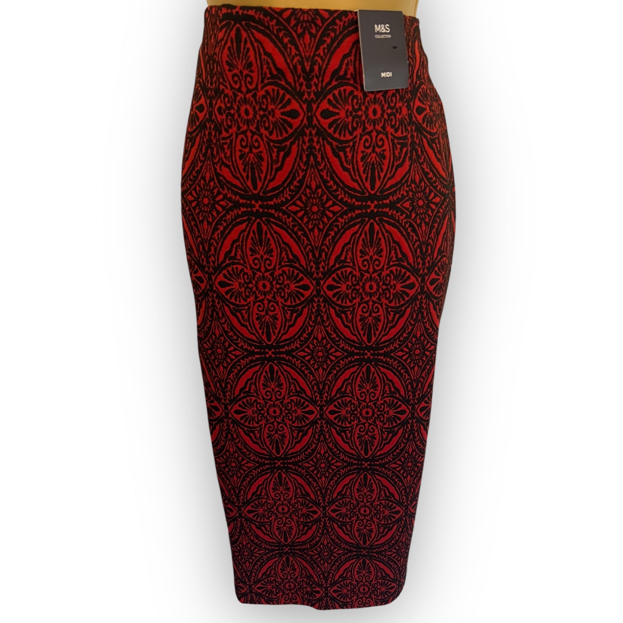 Marks & Spencer Red Black Geometric Print Skirt UK 8