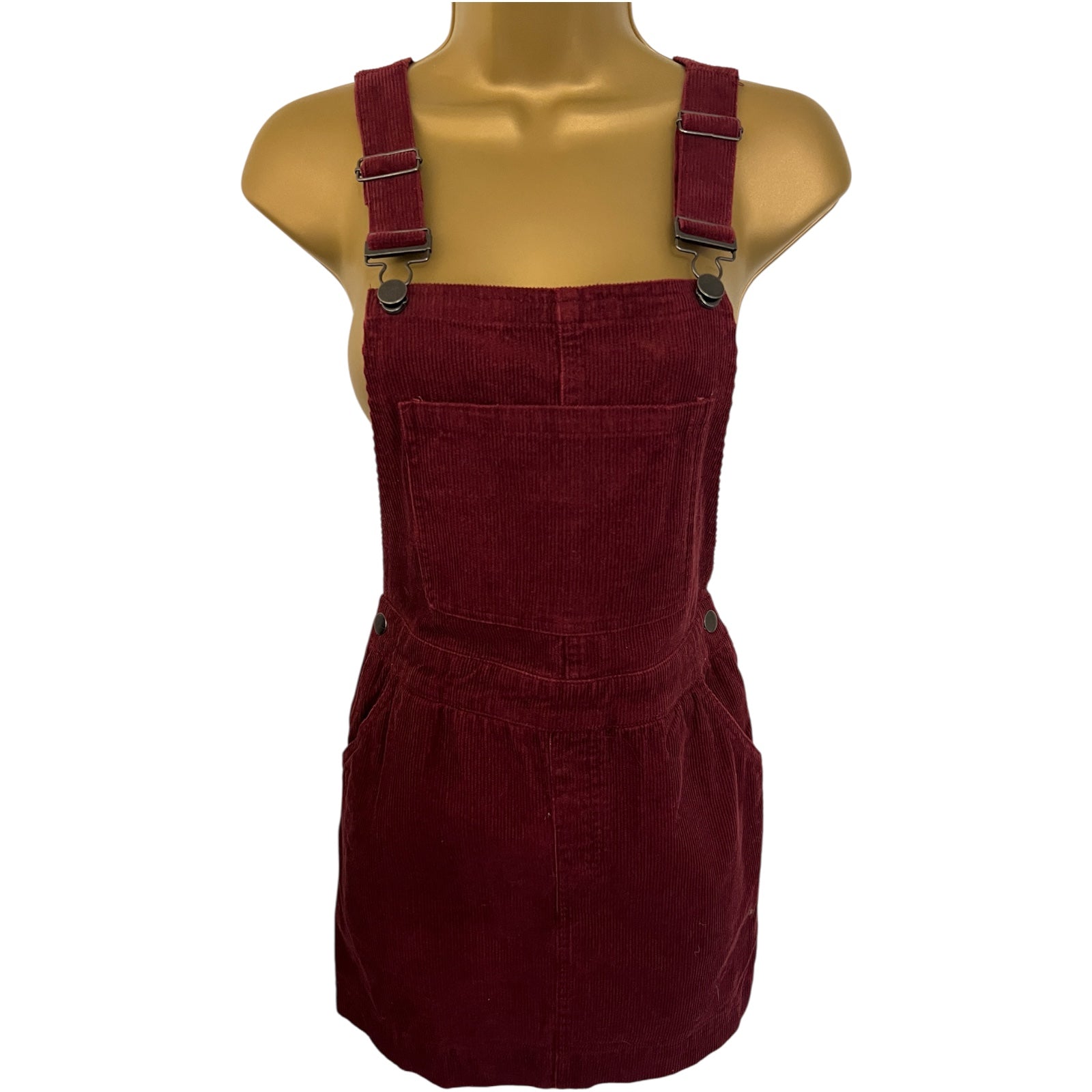 Brave Soul Cotton Burgundy Cord Mini Pinafore Dress UK 8
