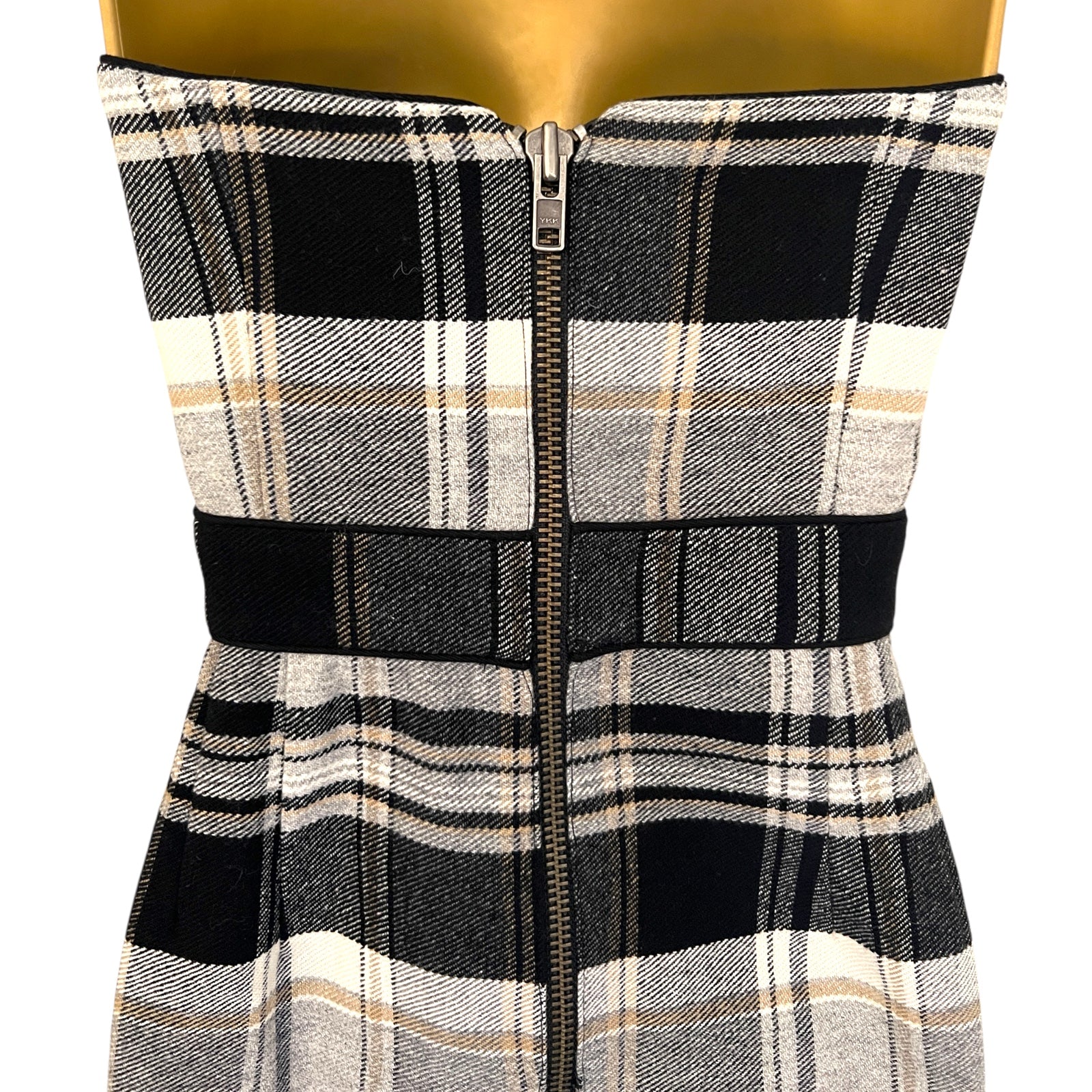 French Connection Black & GreyTartan Checked Wool Dress UK 8