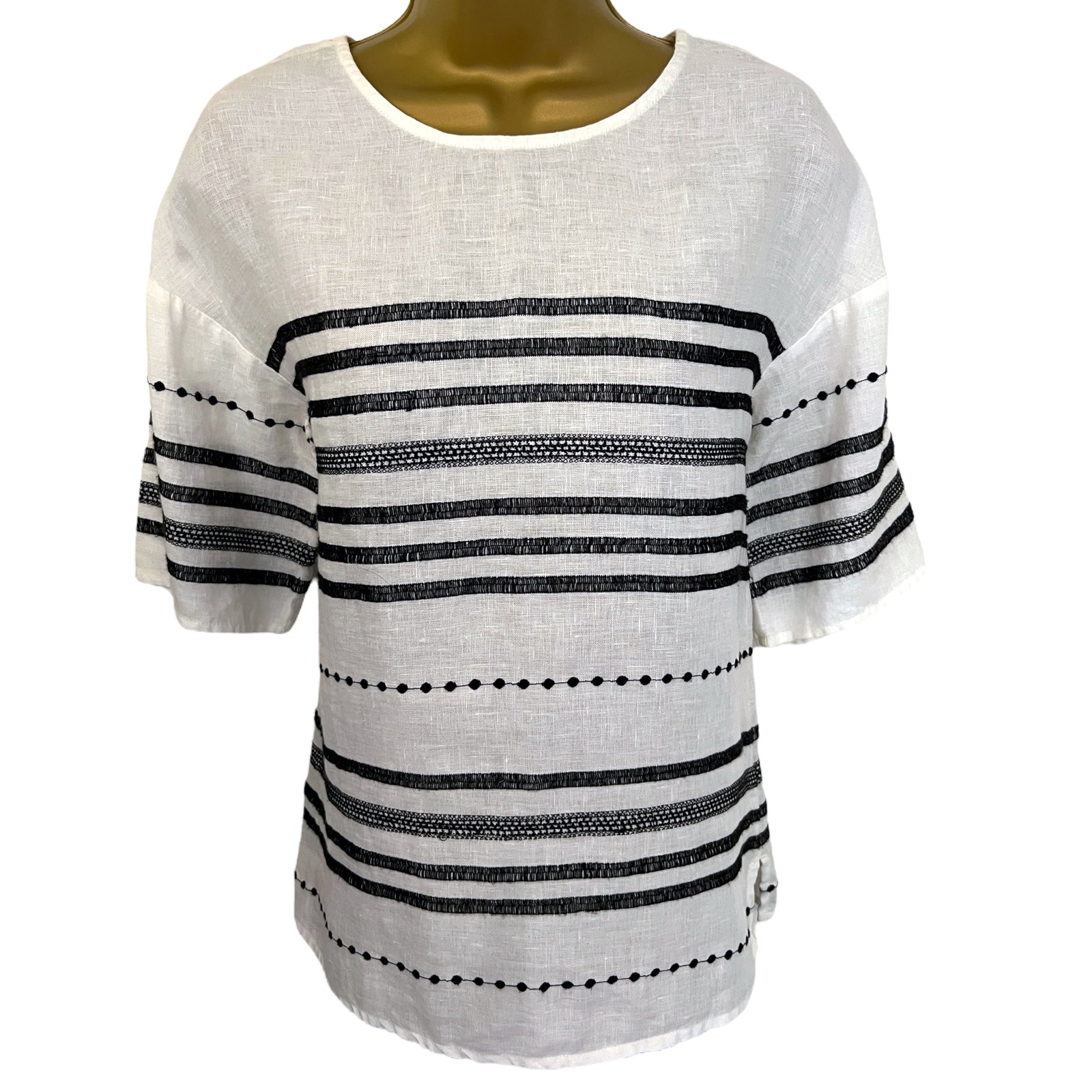 Jigsaw White Short Sleeve Embroidered Linen Top UK 6