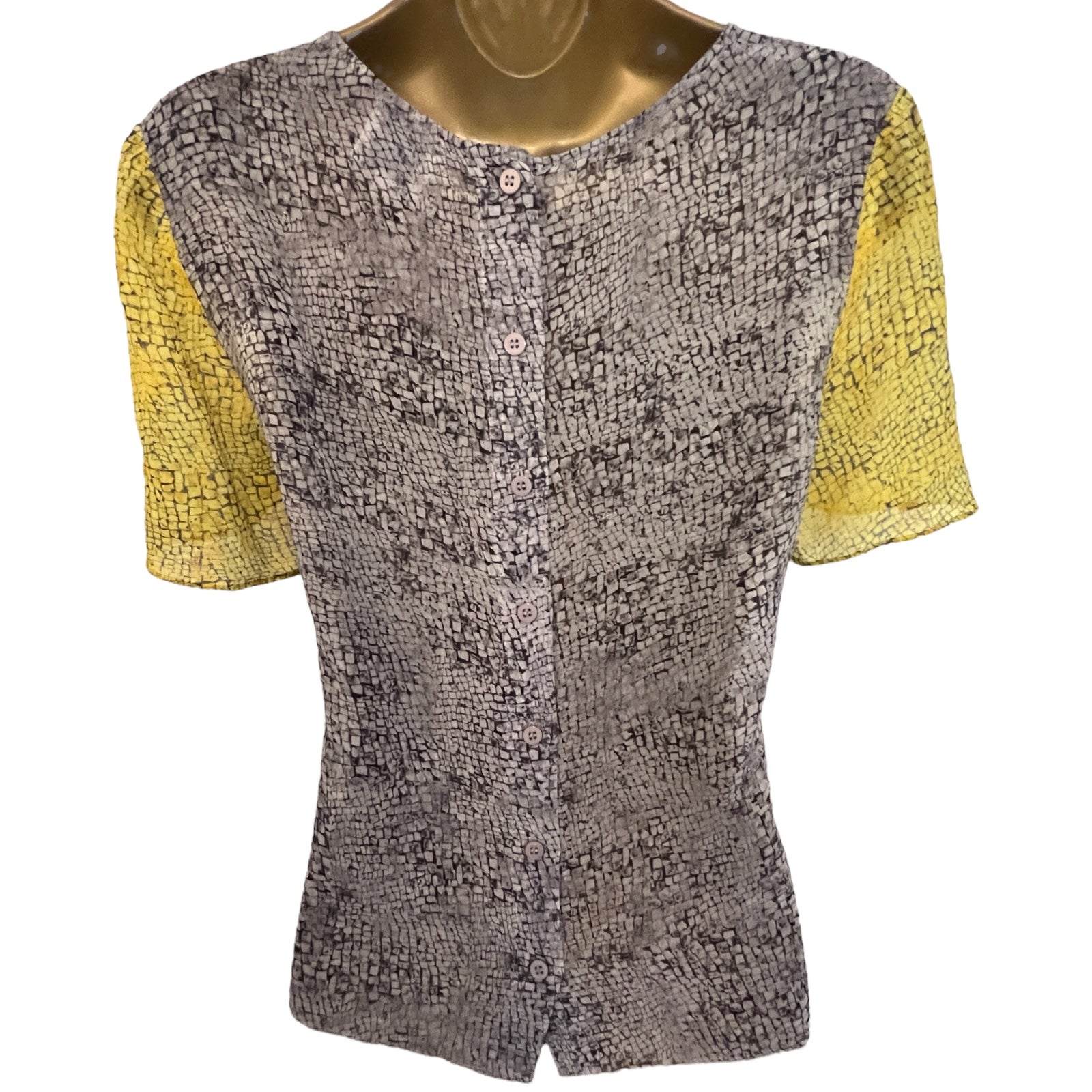 Reiss Jinny Grey & Yellow Reptile Print Silk Top UK 8