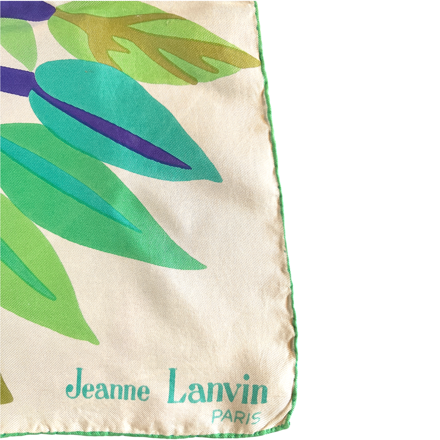 Jeanne Lanvin Rare Vintage Greens & Cream Silk Floral Scarf