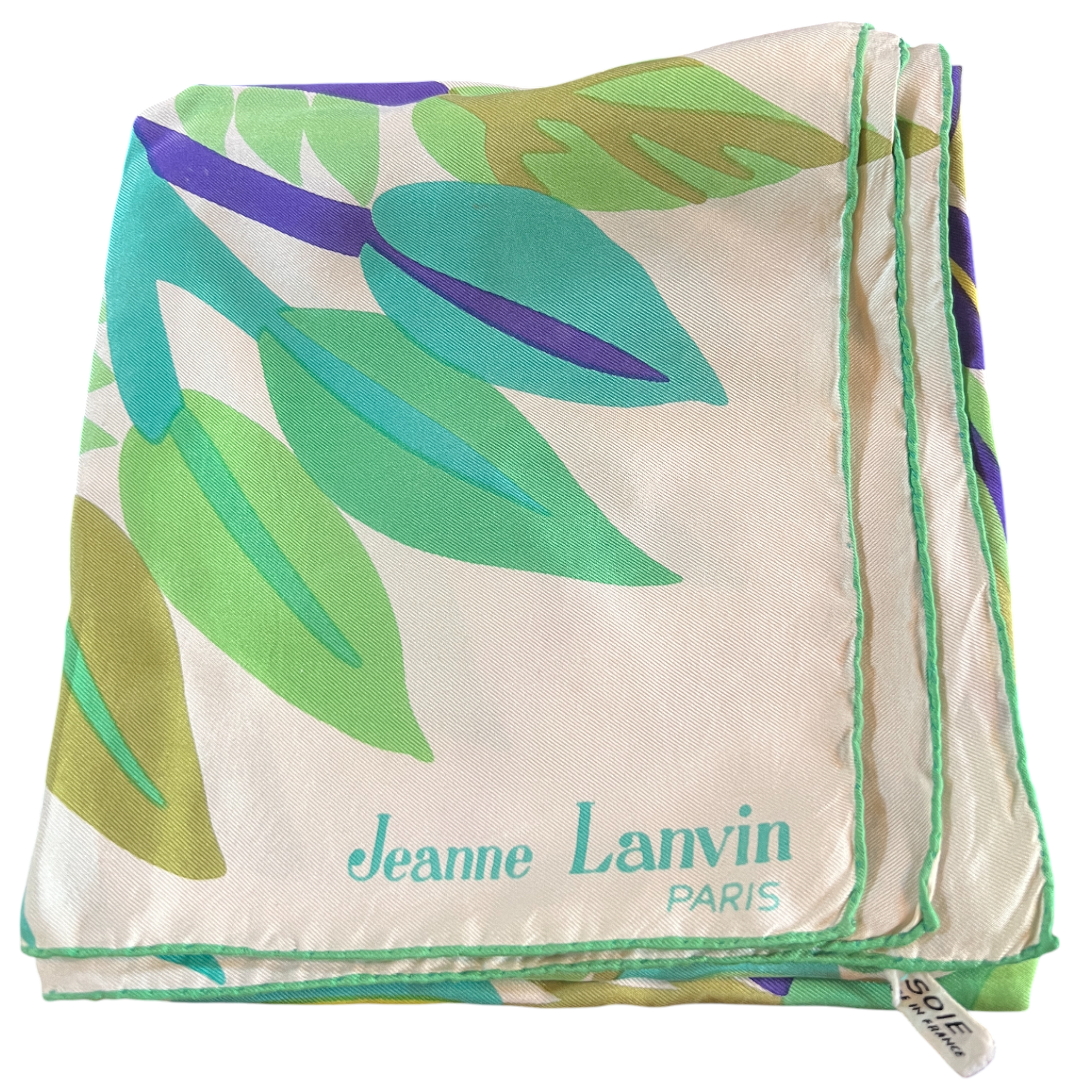 Jeanne Lanvin Rare Vintage Greens & Cream Silk Floral Scarf