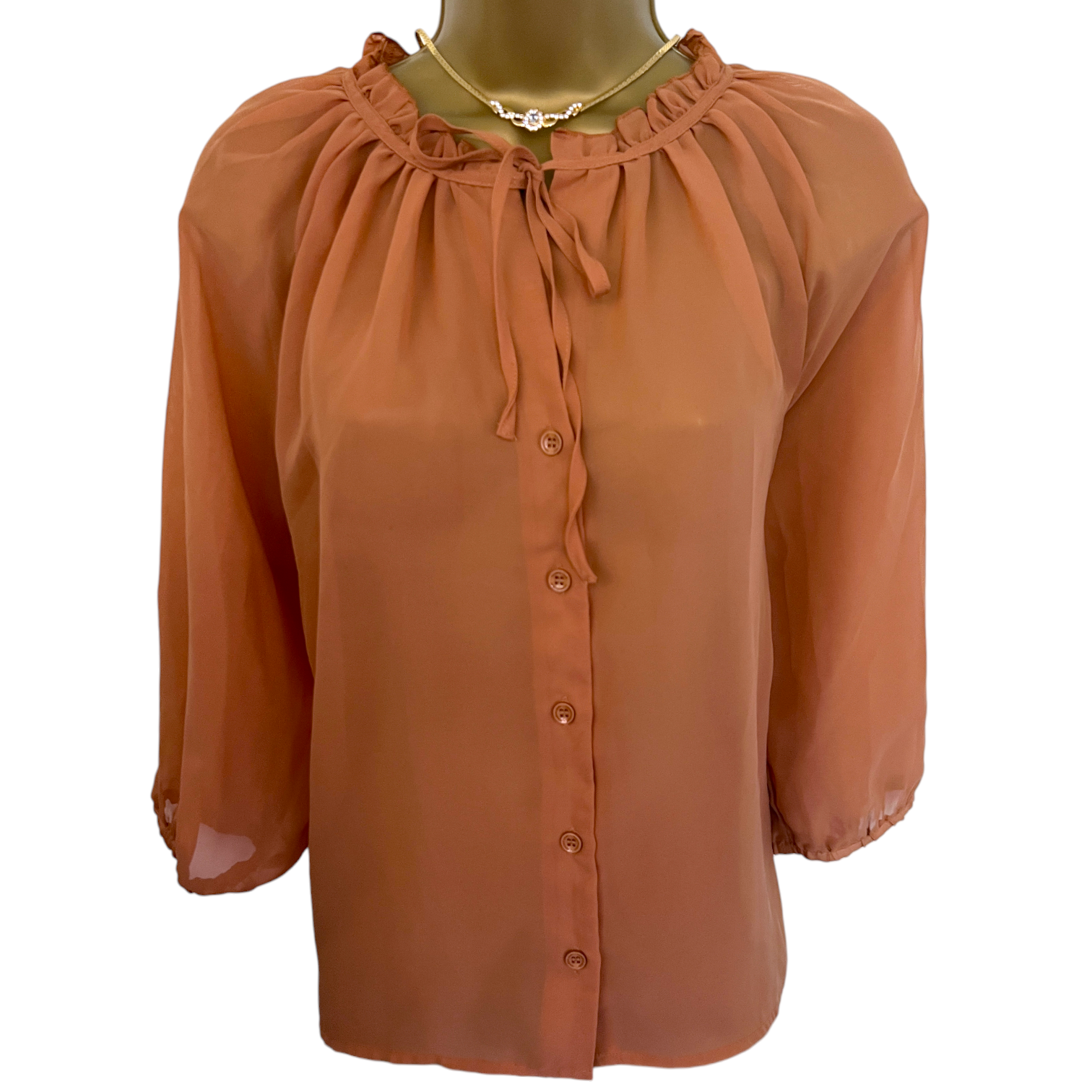 Soaked In Luxury Terracotta Sheer Chiffon Loose Fit Blouse  UK 8