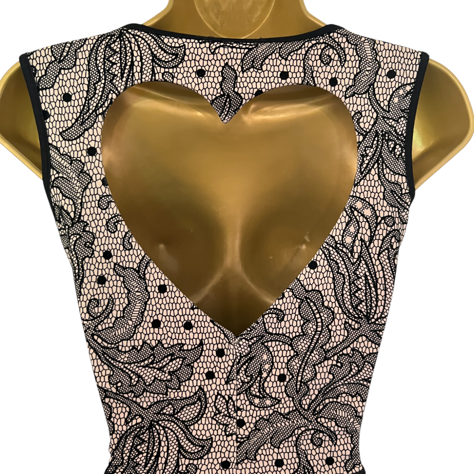Evita Black Lace Print Back Heart Cut Out Skater Dress UK 8