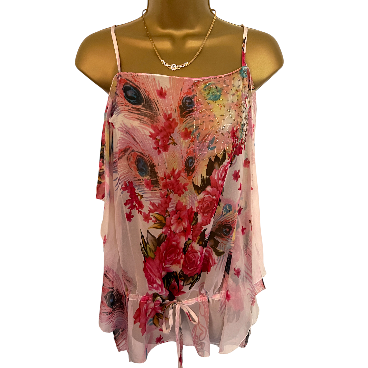 Zuppe Pink Cream Floral Floaty Sleeveless Chiffon Top UK 10