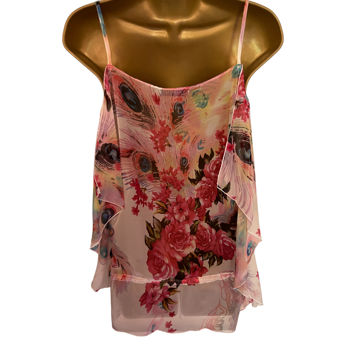 Zuppe Pink Cream Floral Floaty Sleeveless Chiffon Top UK 10