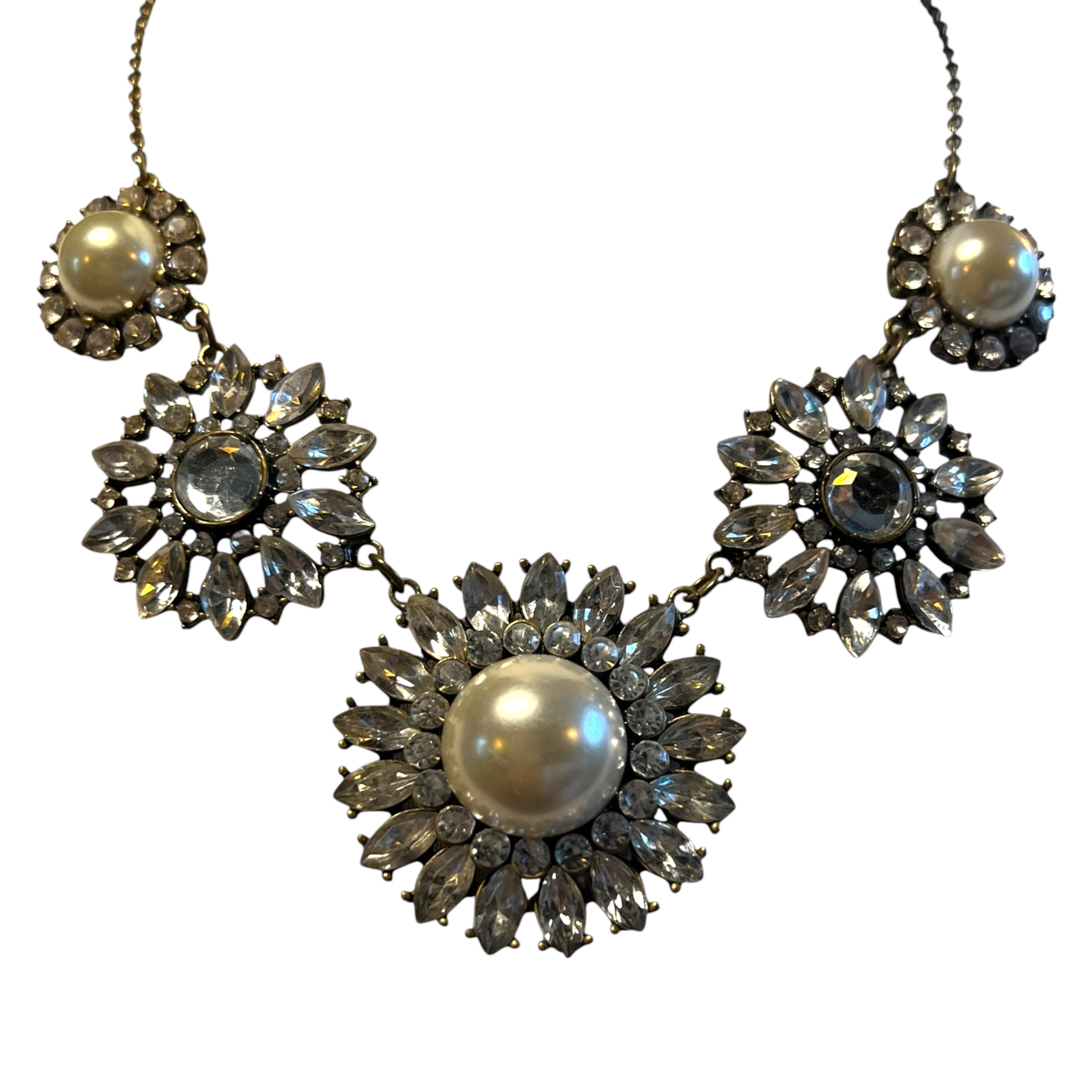 Unique Statement Rhinestones & Faux Pearls Necklace