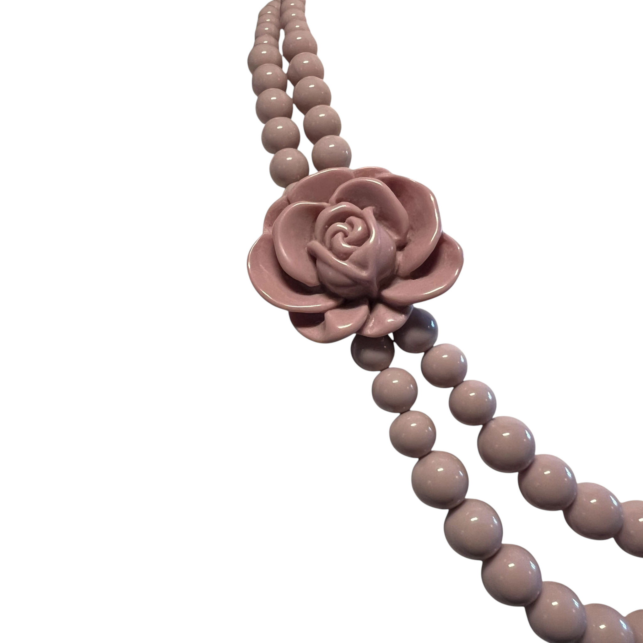 Vintage Two Strand Creamy Pink Beaded Rose Necklace
