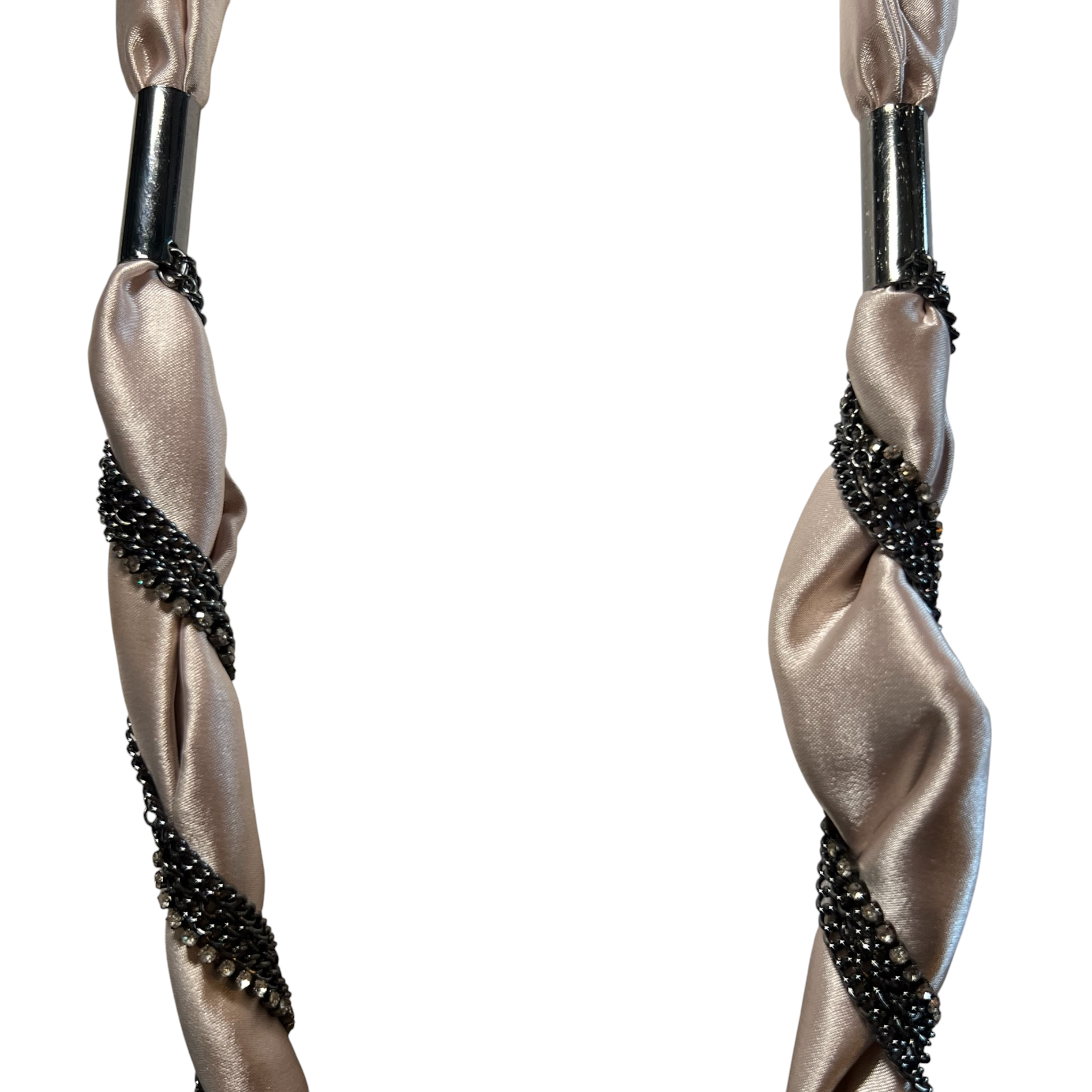 Peach Satin Chain & Diamante Tie Necklace
