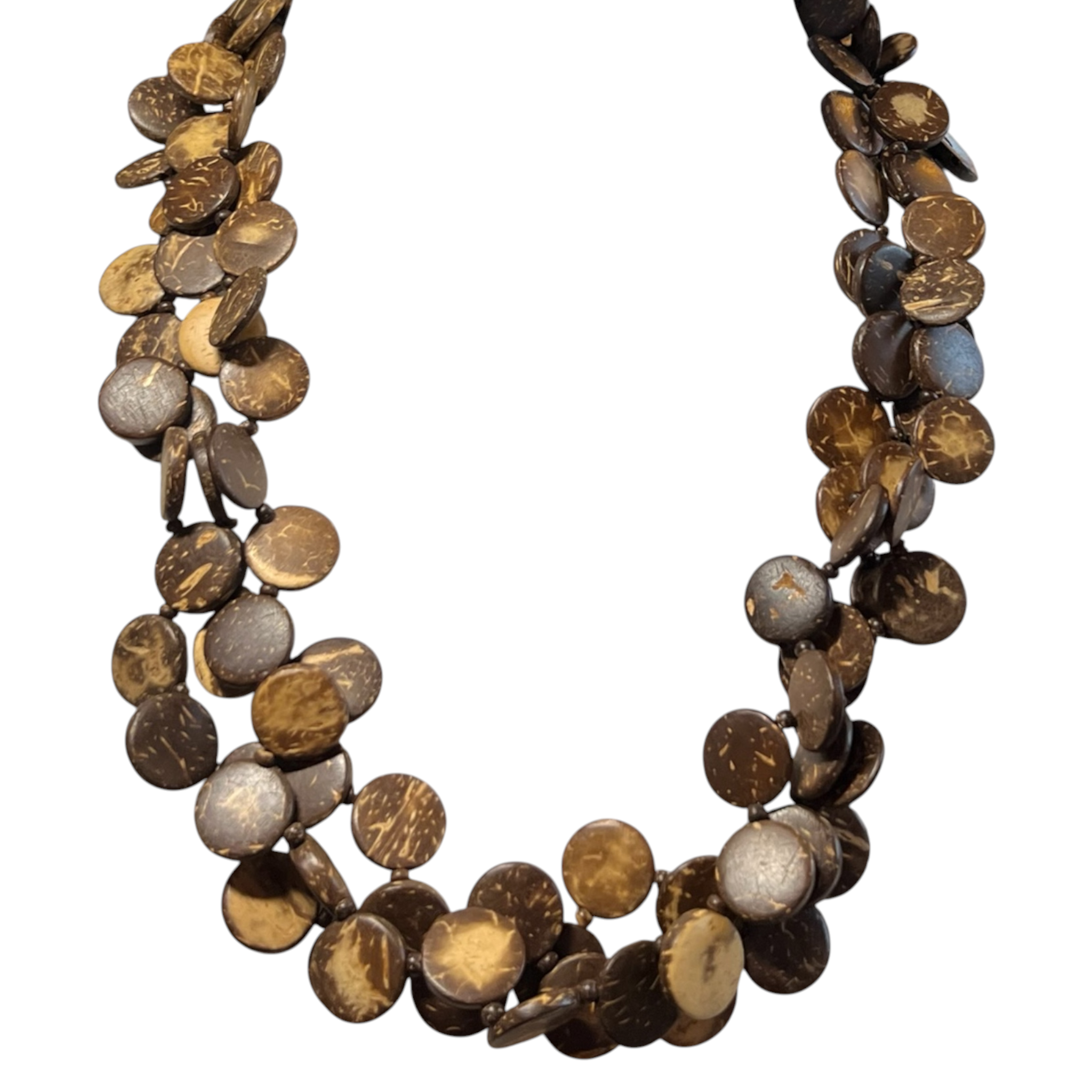 Handmade Triple Strand Brown Plant Bead Necklace