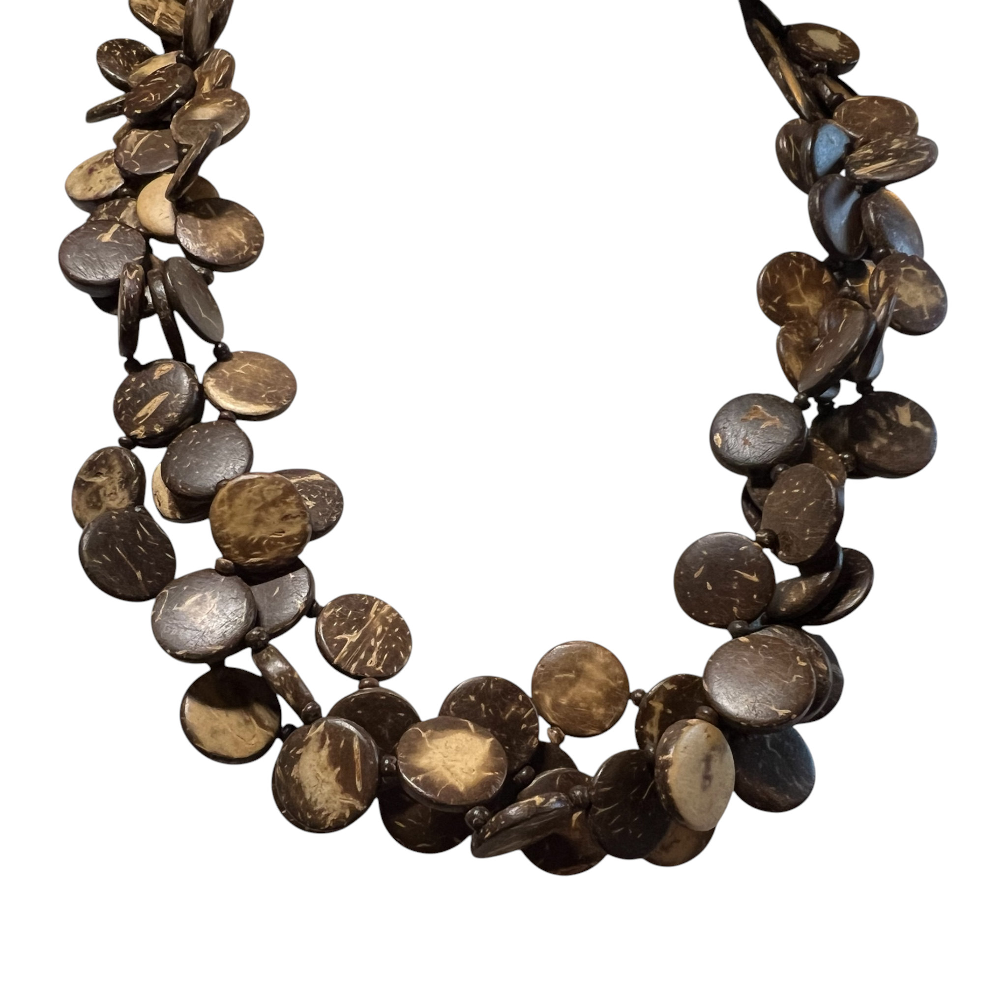 Handmade Triple Strand Brown Plant Bead Necklace